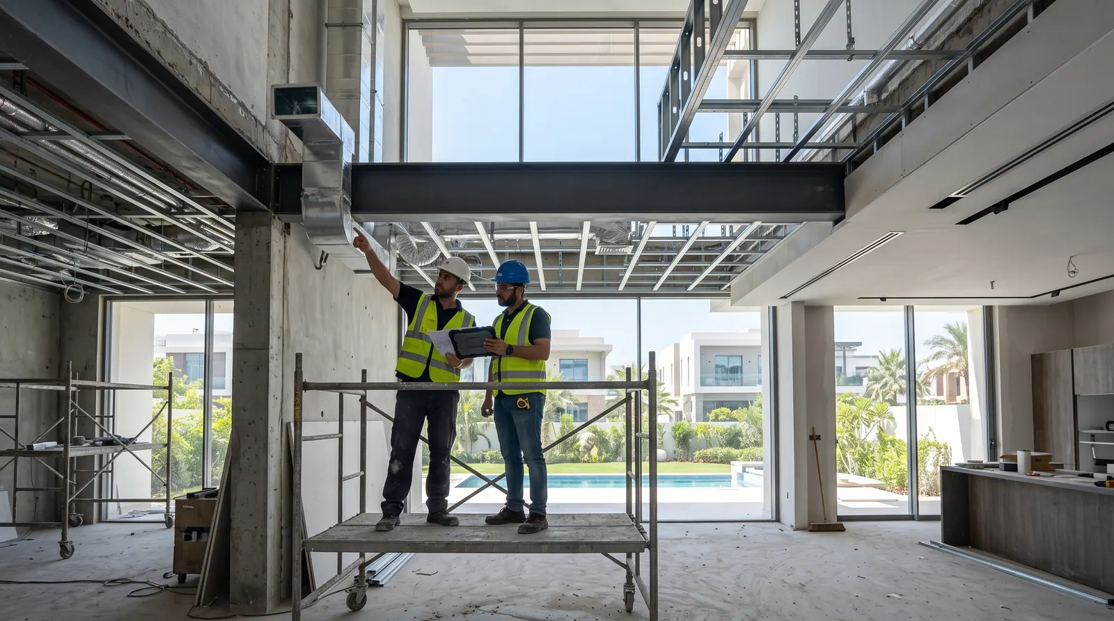Installation of a steel transfer beam above a new structural opening